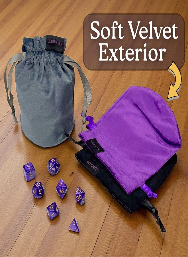 Luck Lab Velvet Drawstring Dice Bag - Set of Three Colors - Dungeons and Dragons Fabric/Standing Cotton Fabric Dice Bags/D&D Dice Pouch/Small Pouch/Velvet Jewelry Bag (Purple, Black, Grey) - Image 3